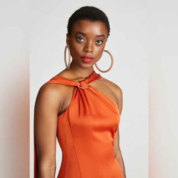 Halston Heritage Genevieve Orange Maxi Satin Evening Dress Sz 2 595$